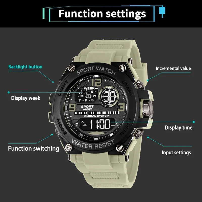 Men Waterproof  Sports Watches Multifunction Electronic Watches Anti Drop and Shock-absorbing Wristwatches